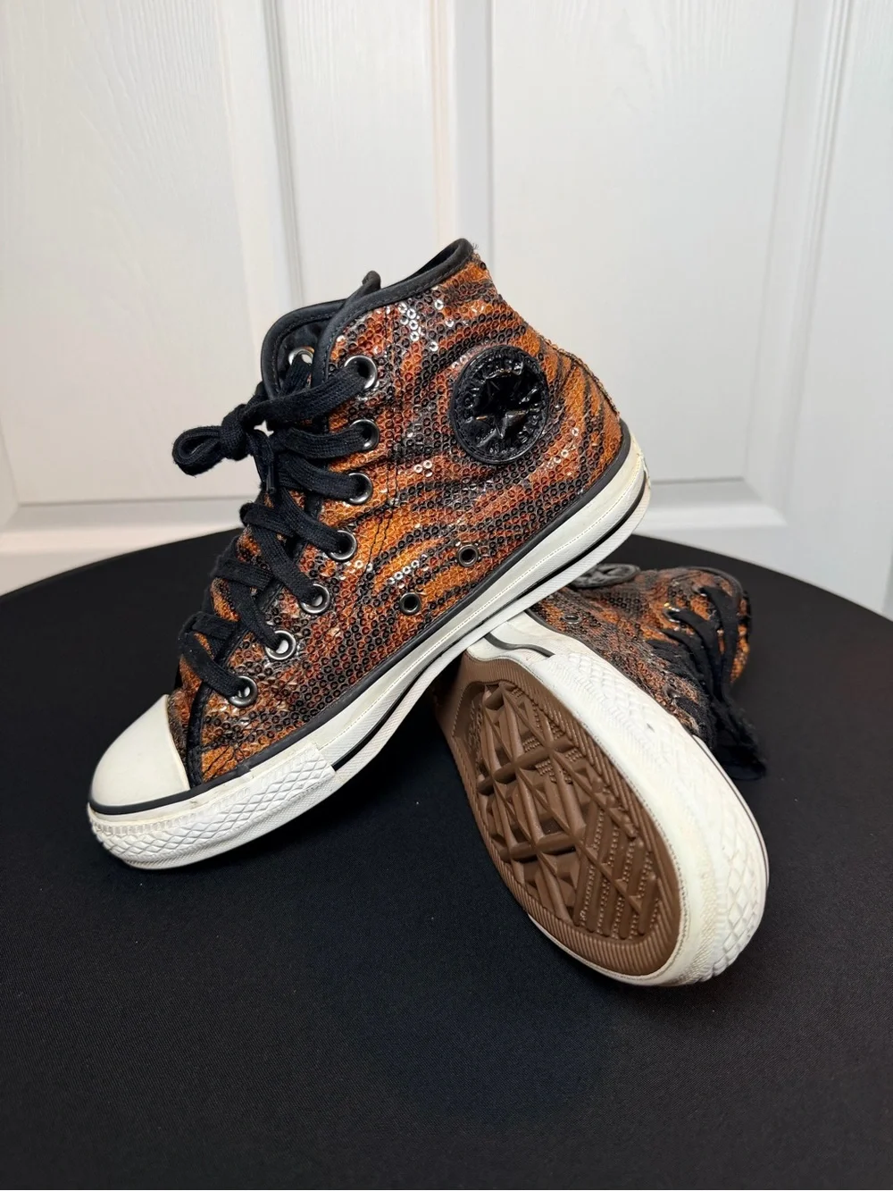 Converse Kids High-Top Sequin Sneakers - Orange & Black Tiger Print